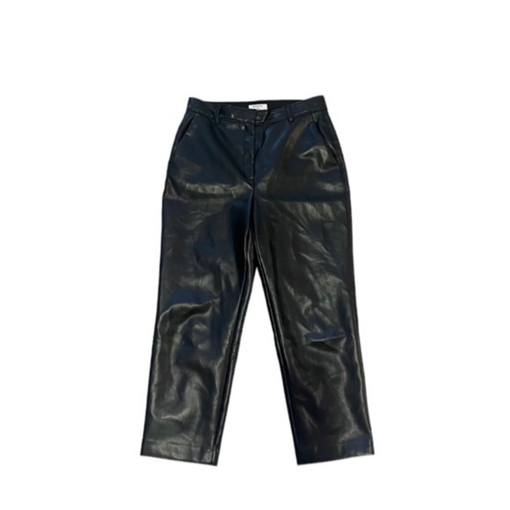 Babaton Aritzia Command Black Faux Leather‎ Cropped Straight Leg Pants